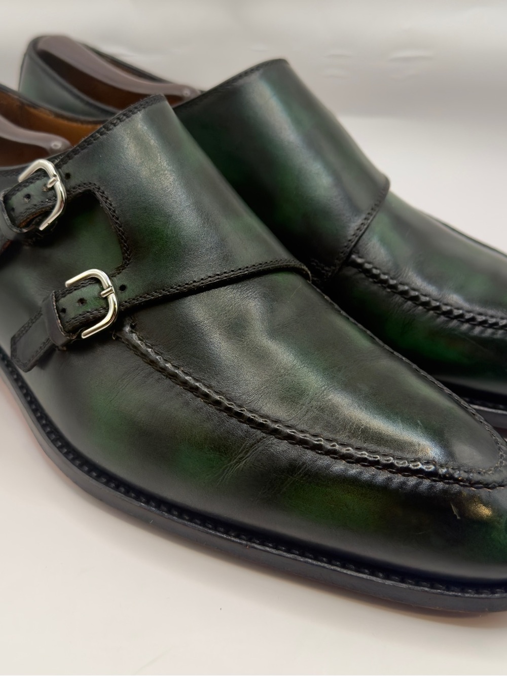 Bontoni Diamante III Monk strap Shoes in a dark green leather Sz 12